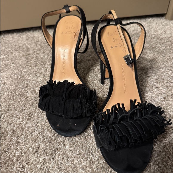 Banana Republic Shoes - Banana Republic Black Fringe Heeled Sandals